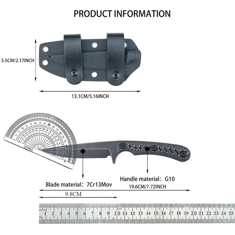 Everyday Carry (Edc) Knife - Full Tang Fixed Blade Knives 7Cr13MoV